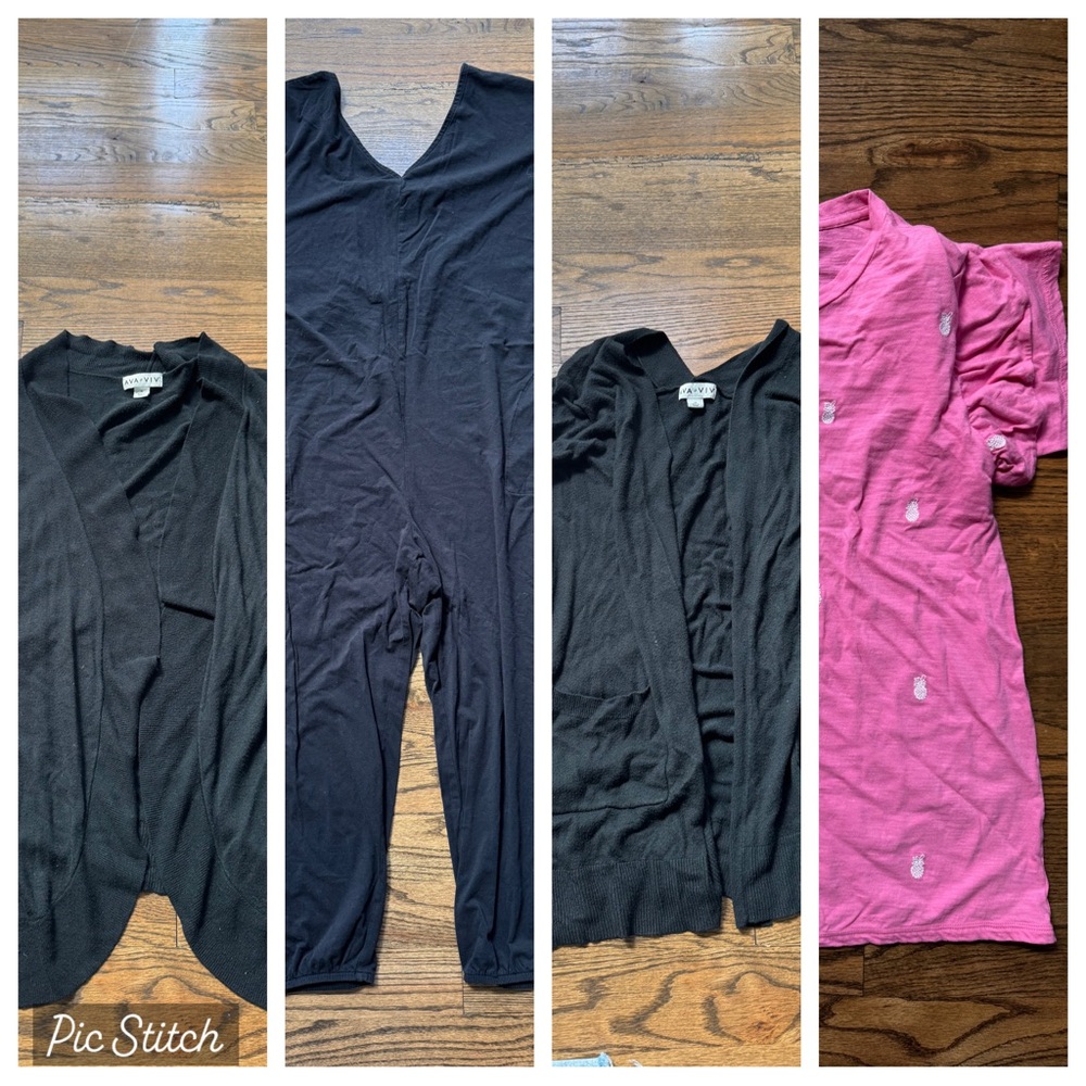 1X Women’s Lot: Black Jumpsuit, 2 Cardigans & Pink Top, Crown & Ivy, Ava & Viv